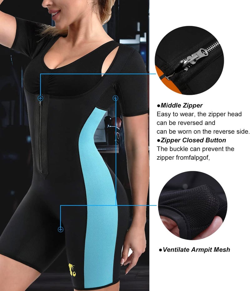 NonEcho Neoprene Sweat Sauna Suit Shaper for Women Slimming Full Body Shapewear Waist Trainer Workout Top with Sleeve - Image 5